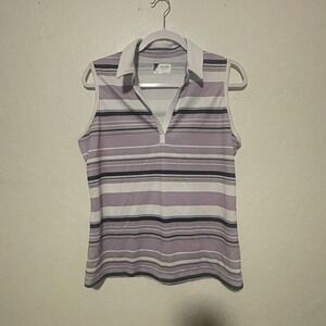 IZOD Womens Sleeveless Golf Polo Shirt White Purple Collar Size L Cool